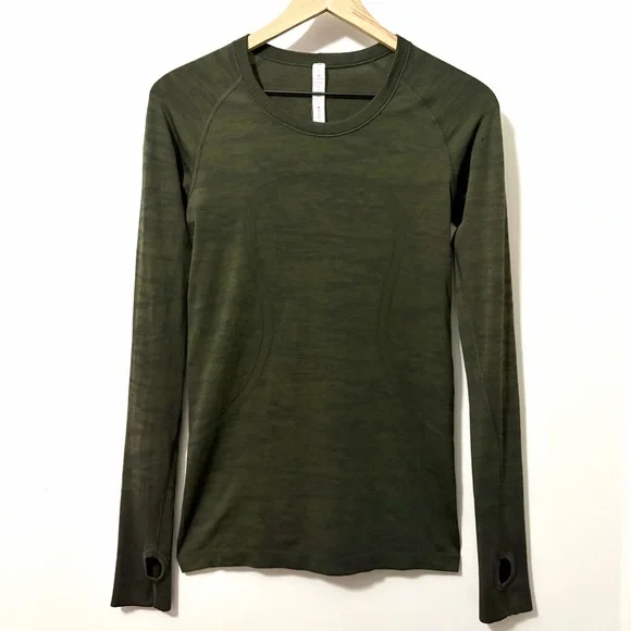 Lululemon Swiftly Tech Long Sleeve Crew Neck Top Thumb Holes Dark Olive Green - Picture 5 of 11